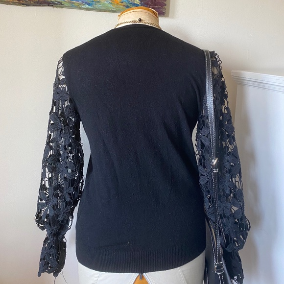 Gioni Milano Knit Crew Neck Sheer Lace Long Sleeve Pullover Sweater - Picture 4 of 6